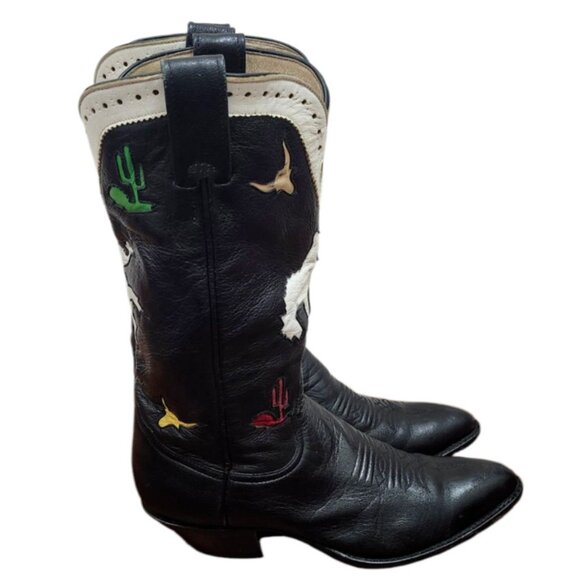 Larry Mahan Vintage Rare Rodeo Black White Red Cowgirl Cowboy Western Boots 7 B - Picture 3 of 16